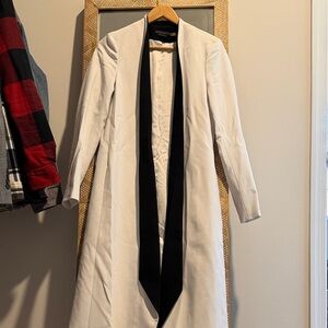 Alice and Olivia Elegant White Long Coat with Black Trim - Women’s Jacket